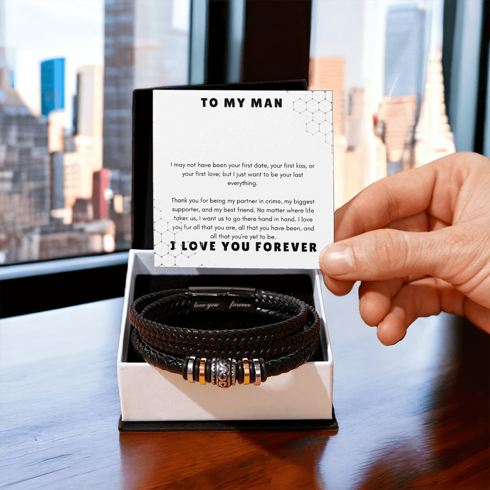 To My Man: "Last Everything" Message Card | Leather Bracelet Appreciation Gift Set by Charm & Dazzle