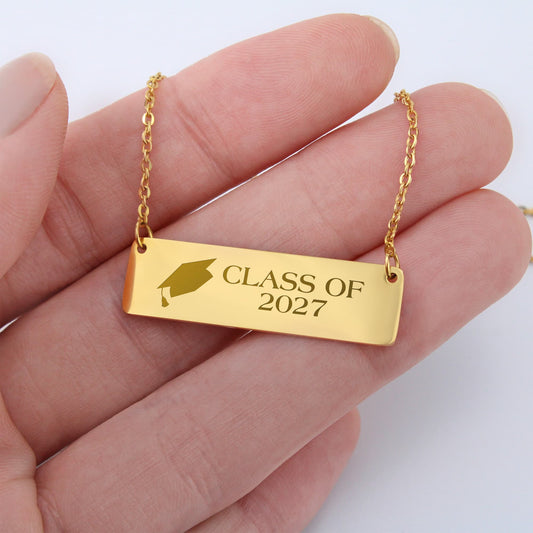 Class of 2027 Engraved Horizontal Bar Necklace