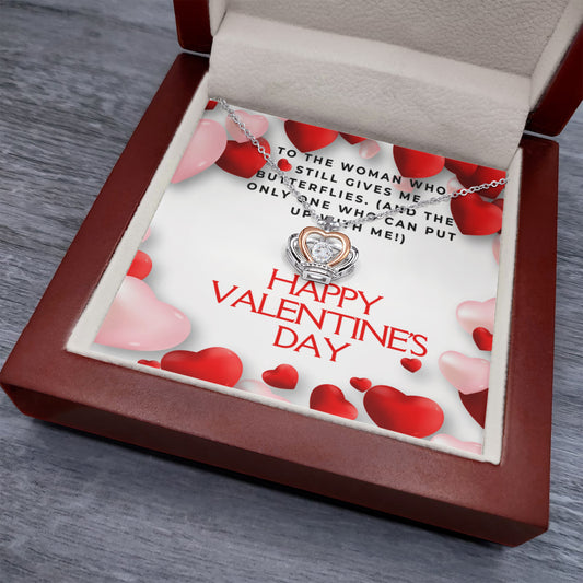 Funny Valentines Day Gift for Her | Butterfly Kisses | Crown Pendant Necklace | Wife Parter Girlfriend