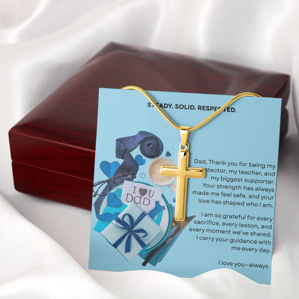 Gift for Dad Steel Cross Necklace | Father's Day Birthday Just Because | Solid Steady Respected