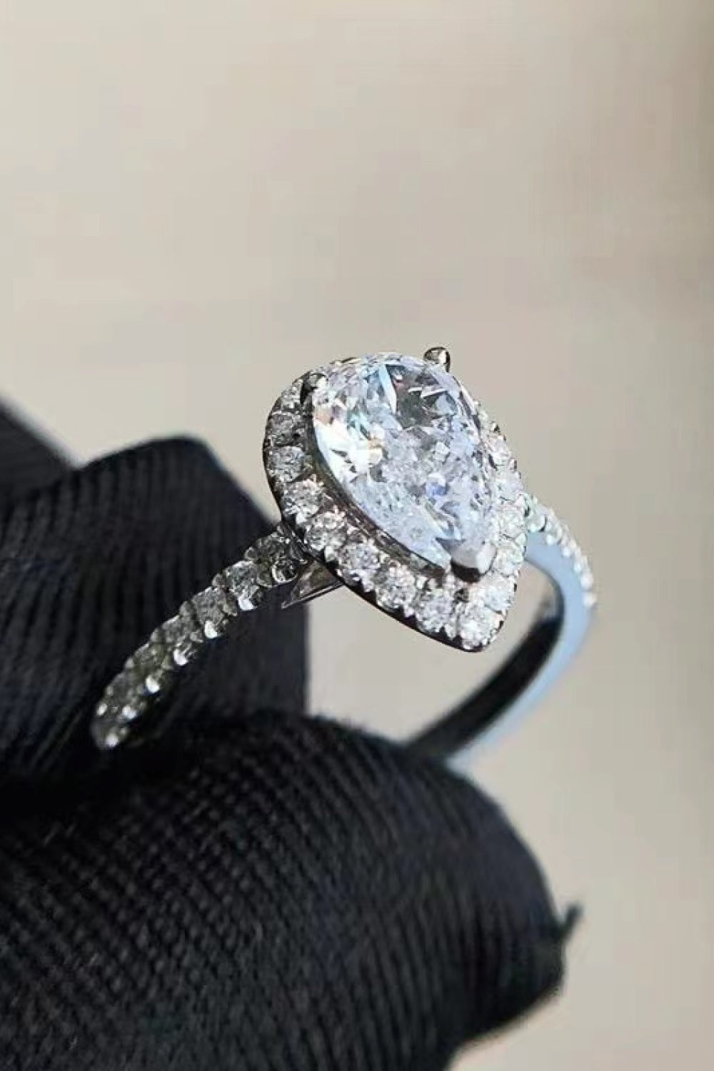Double Carat Teardrop Moissanite Cluster Ring