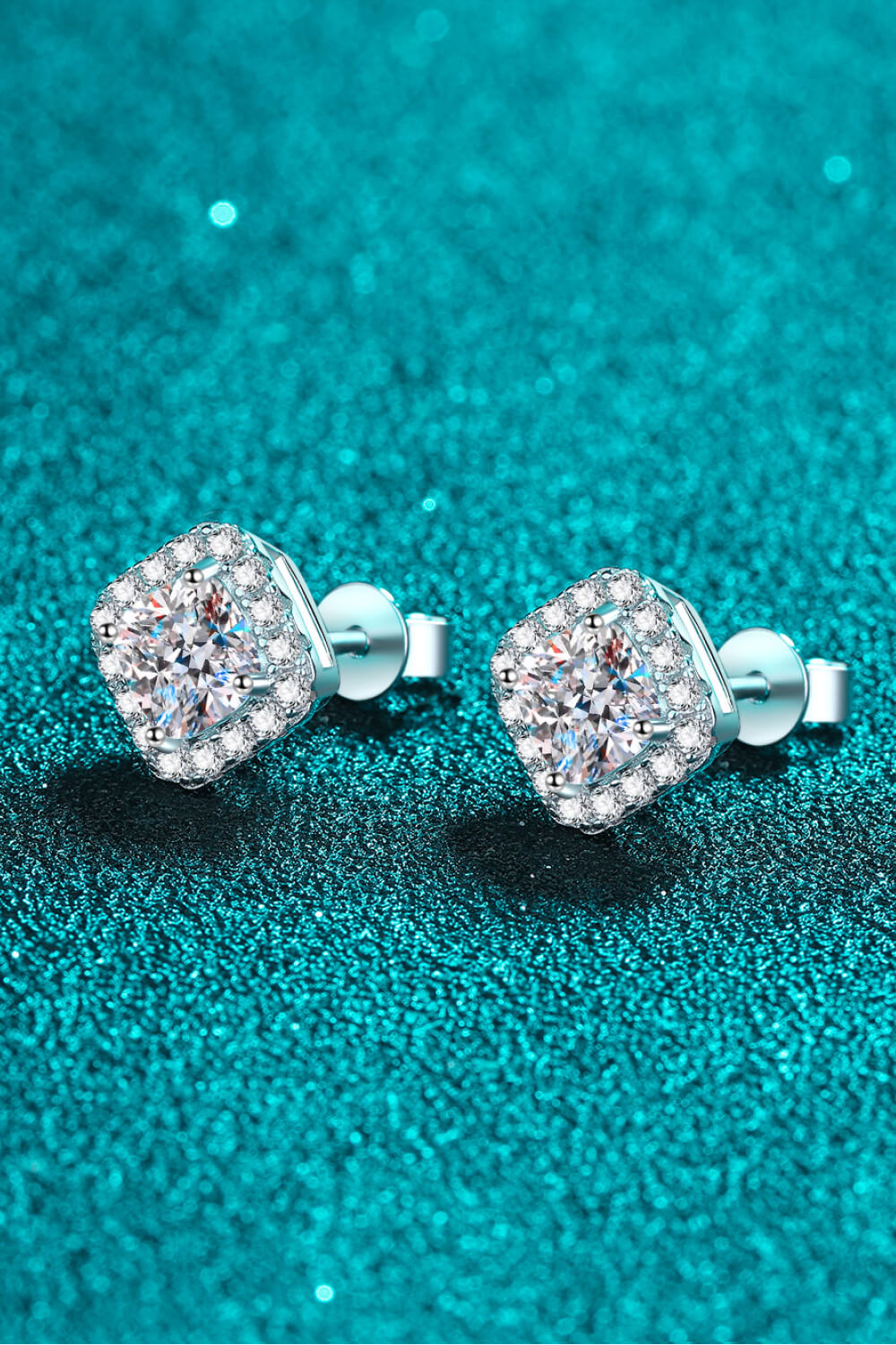 Inlaid Moissanite & Zircon Square Stud Earrings 925 Sterling Silver