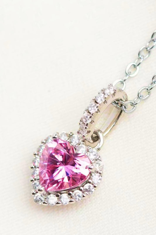 Pink Heart of Hearts Platinum Plated Moissanite Pendant Necklace