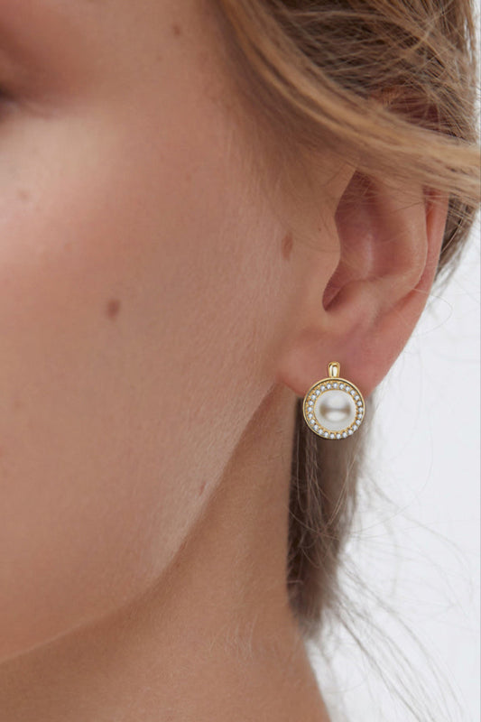 Freshwater Pearl & Moissanite 925 Sterling Silver Earrings Platinum or Gold Plated