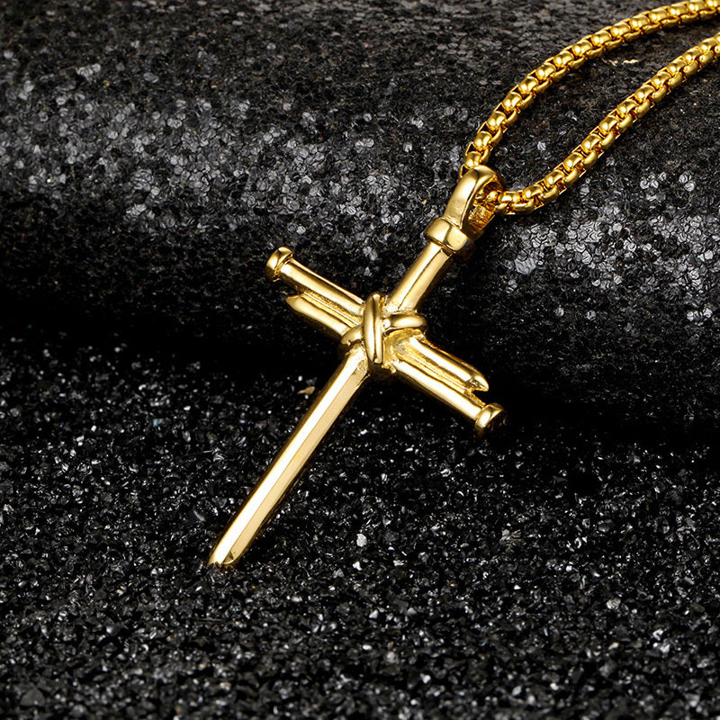 Stainless Steel Nail Cross Pendant Necklace
