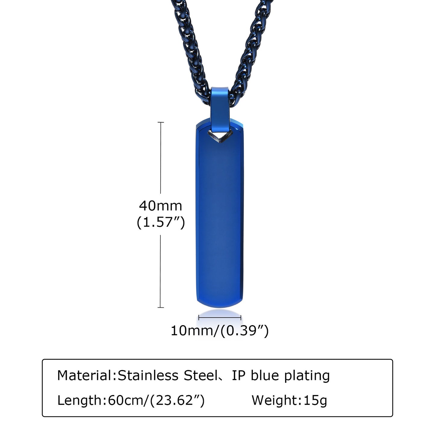 Stainless Steel 3D Rectangular Necklace