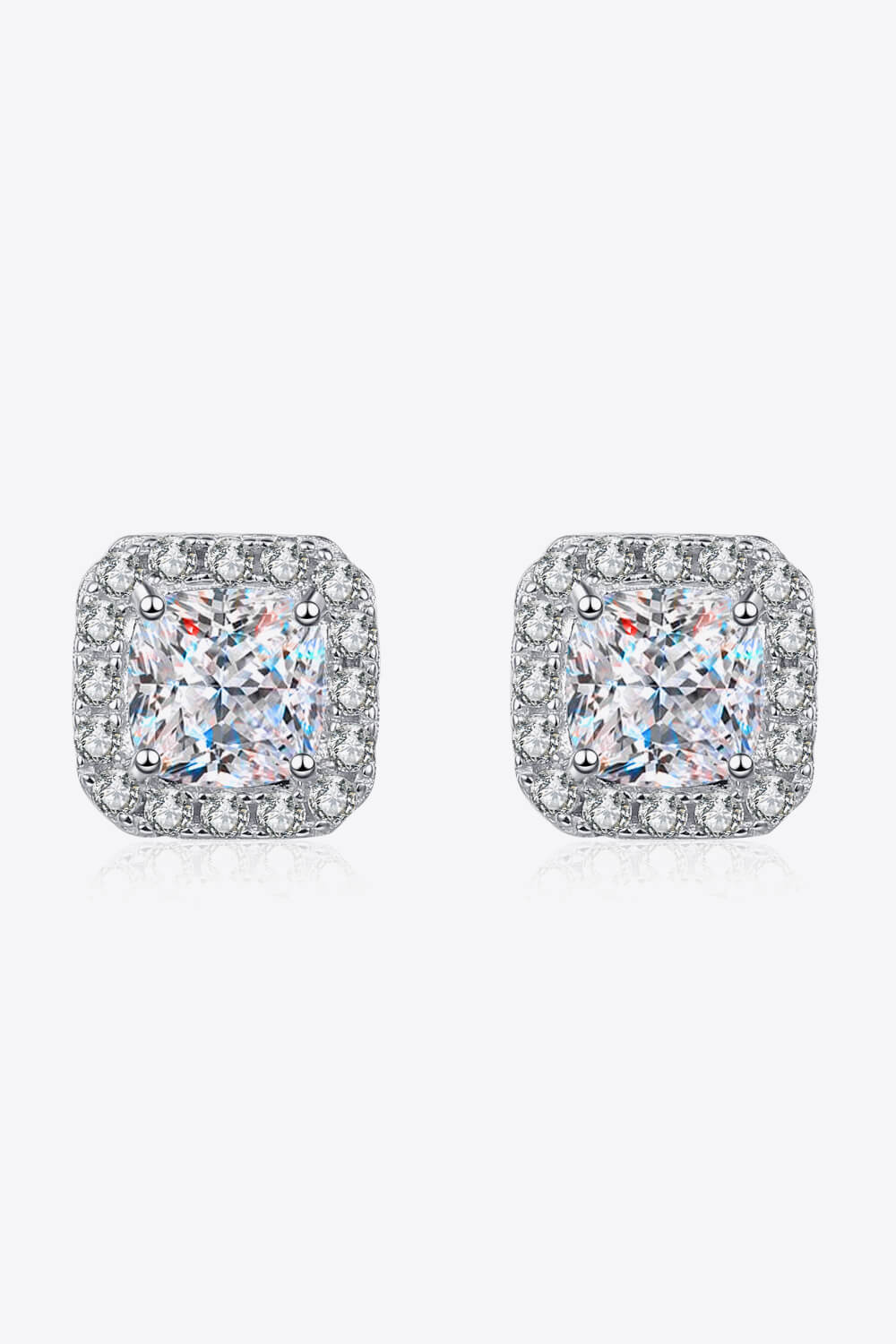 Inlaid Moissanite & Zircon Square Stud Earrings 925 Sterling Silver