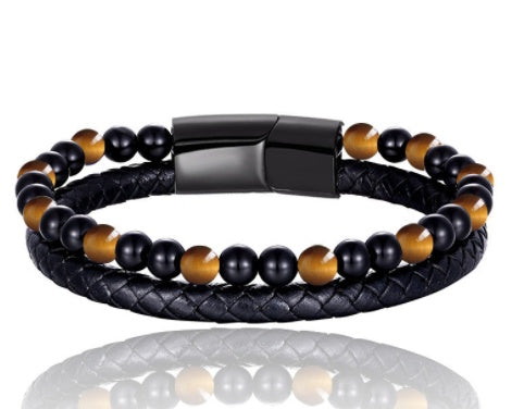 Leather & Lava Natural Stone Men's Bracelet