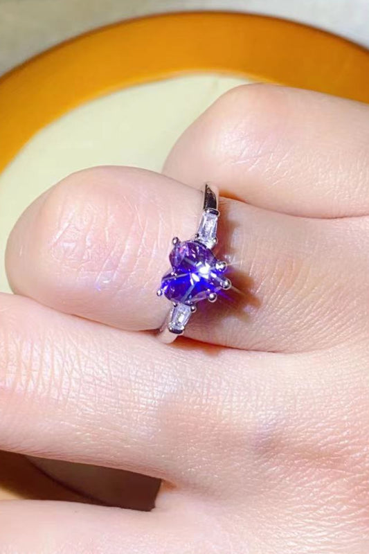 Purple Passion 1 Carat Heart-Shaped Moissanite Platinum-Plated Ring