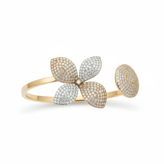 Fancy Floral Cuff Bracelet with CZ Micro Setting