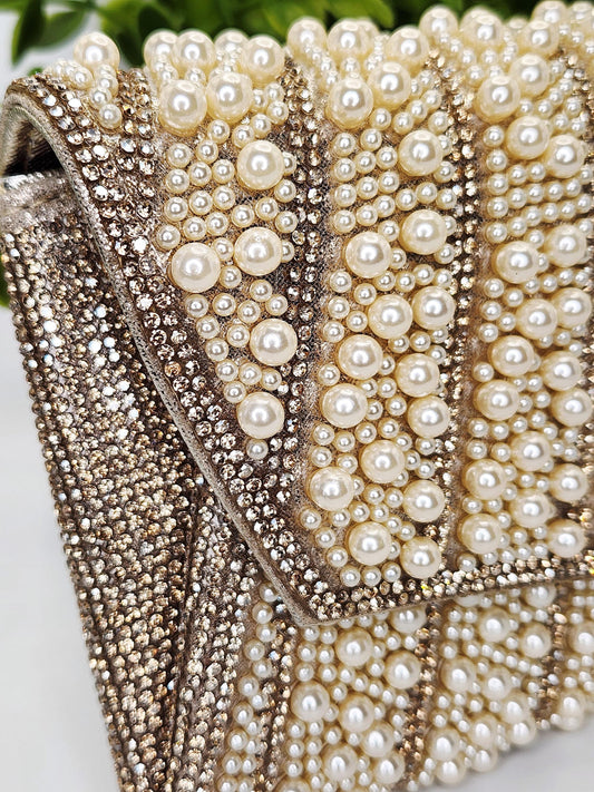 Pearl and Rhinestone Envelope Clutch Bag | Vintage Inspired Glamor for Weddings Galas and Formal events