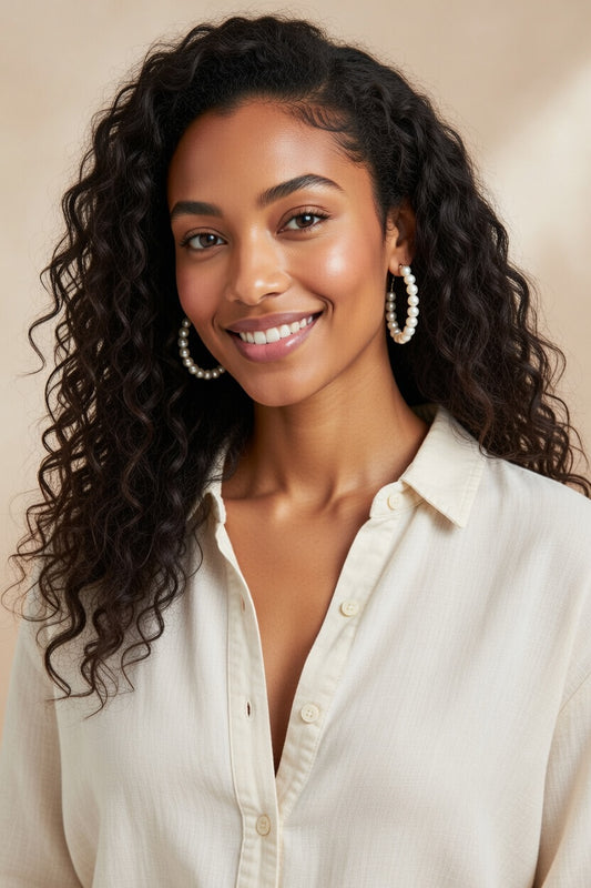 Oversized Ivory Pearl Hoop Earrings