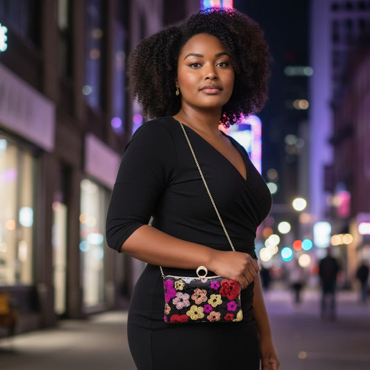 Sequin Flower Statement Box Clutch Bag