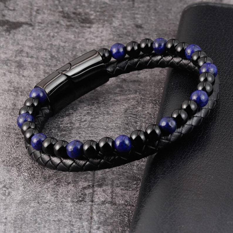 Leather & Lava Natural Stone Men's Bracelet