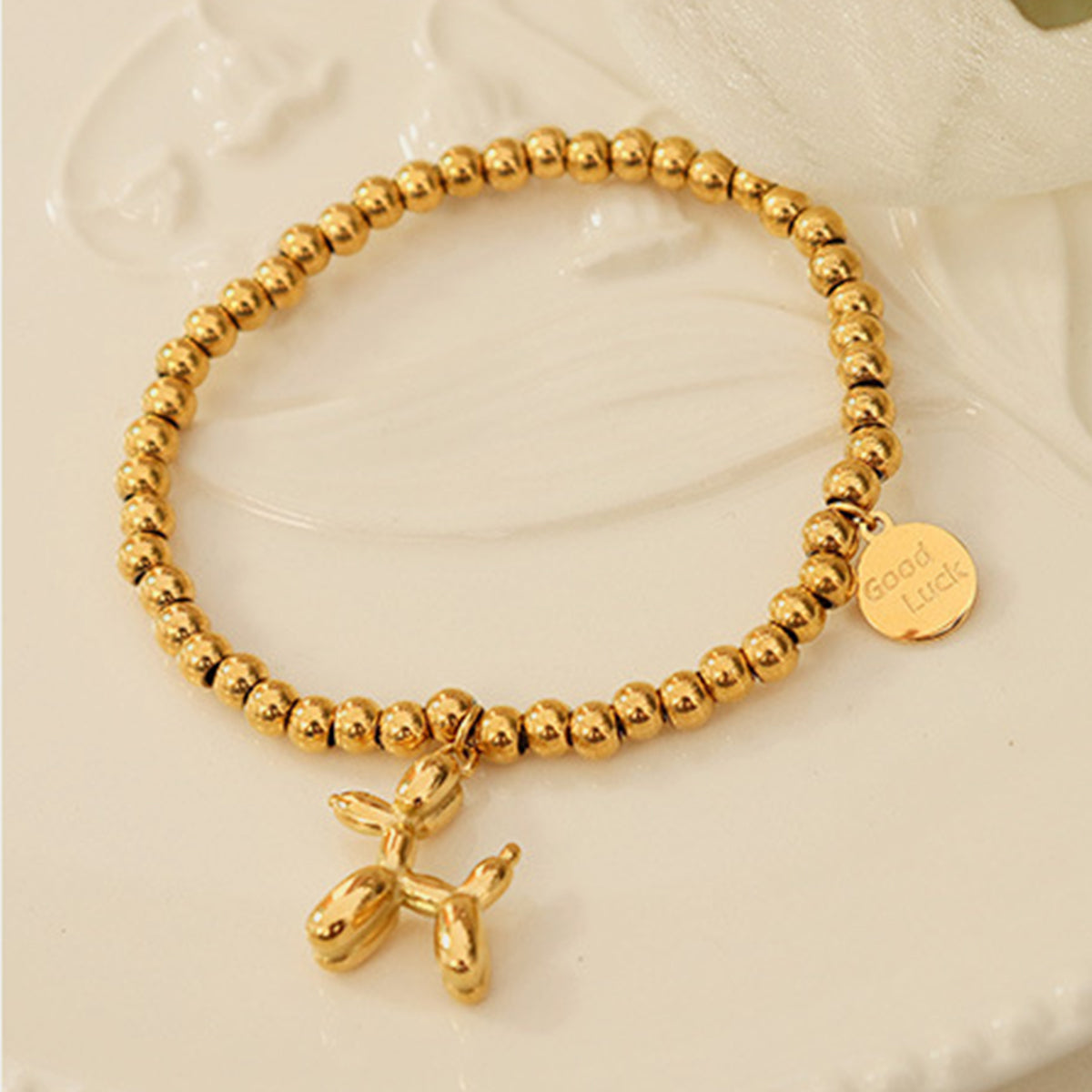 Poodle Charm Bracelet 18K Gold-Plated Titanium Steel