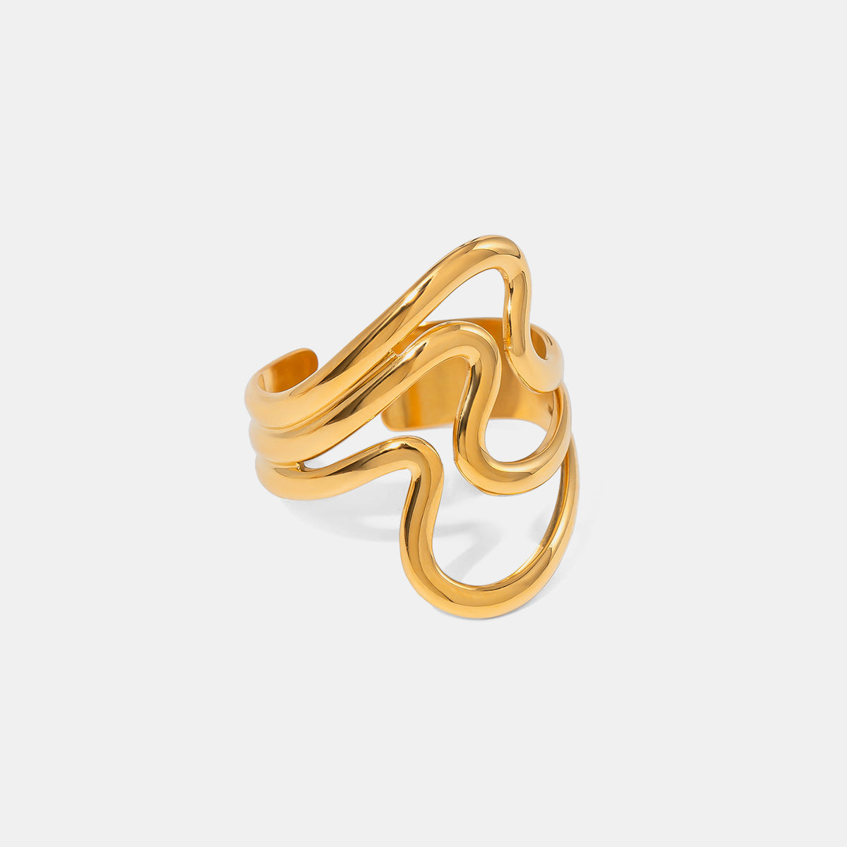 Abstract 18K Gold Plated Corrugated Open Ring