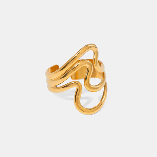 Abstract 18K Gold Plated Corrugated Open Ring