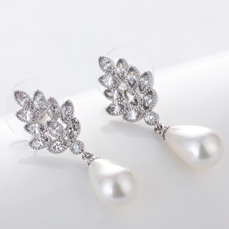 White Gold-plated Pearl Drop Earrings