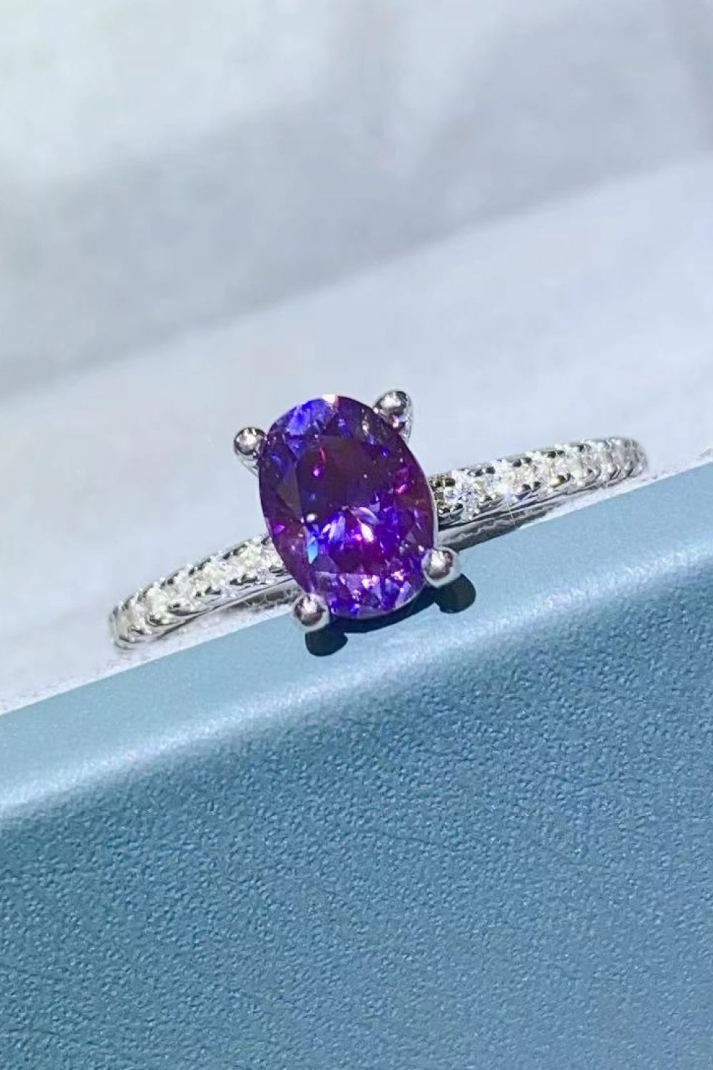 Purple Passion Platinum Moissanite Ring