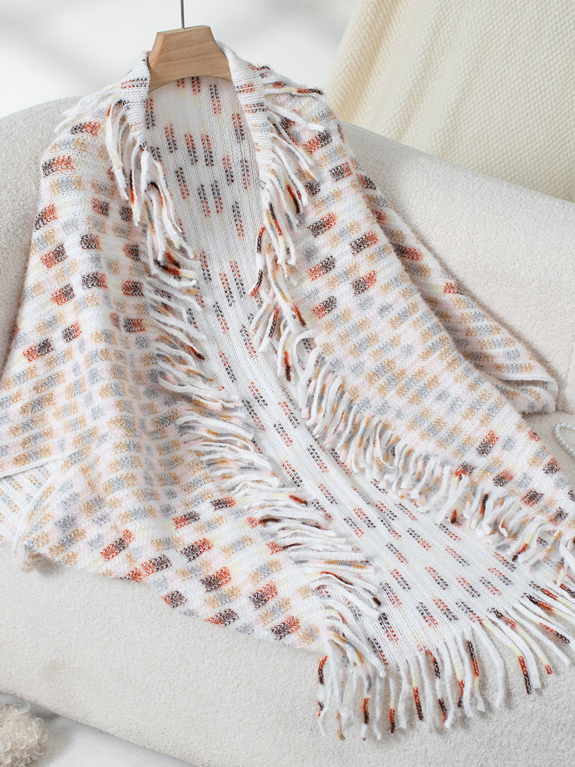 Soft Tones Fringe Open Front Poncho