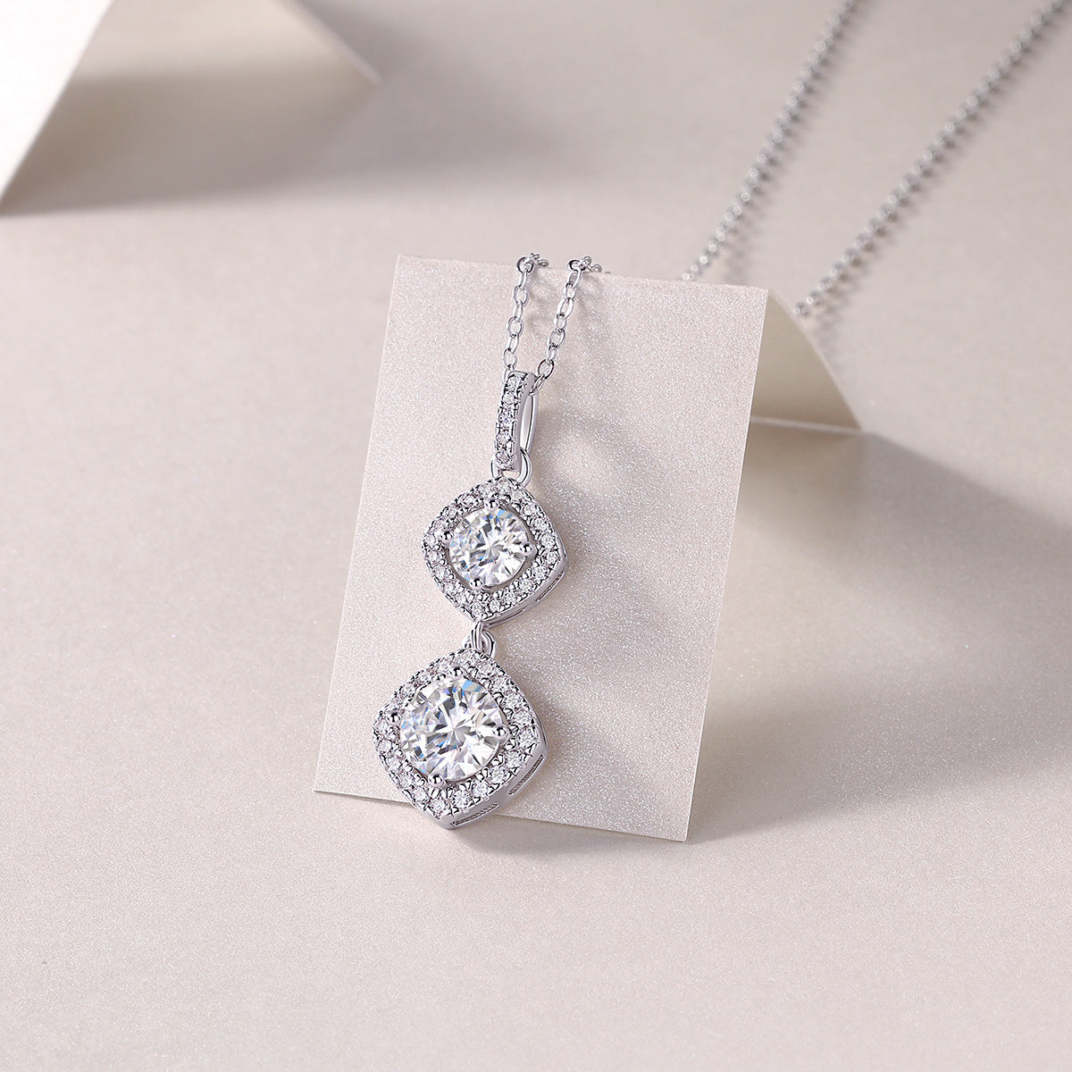 Exquisite Duo Moissanite Pendant Necklace