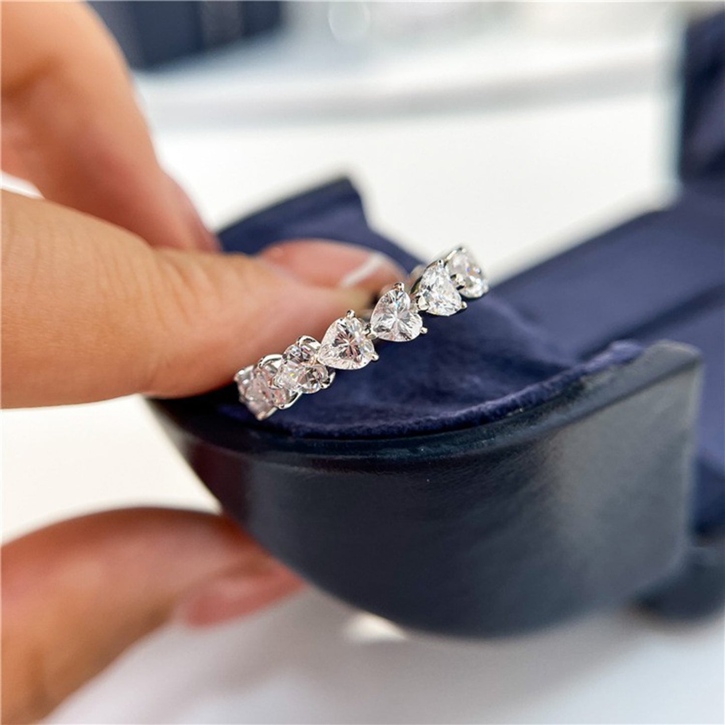 Eternal Heart Band with 2.1K Moissanite in 925 Sterling Silver
