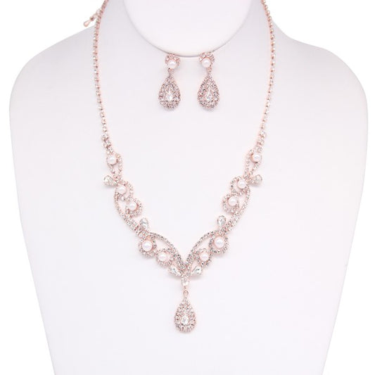 Rose Gold Pearl & Rhinestone Set