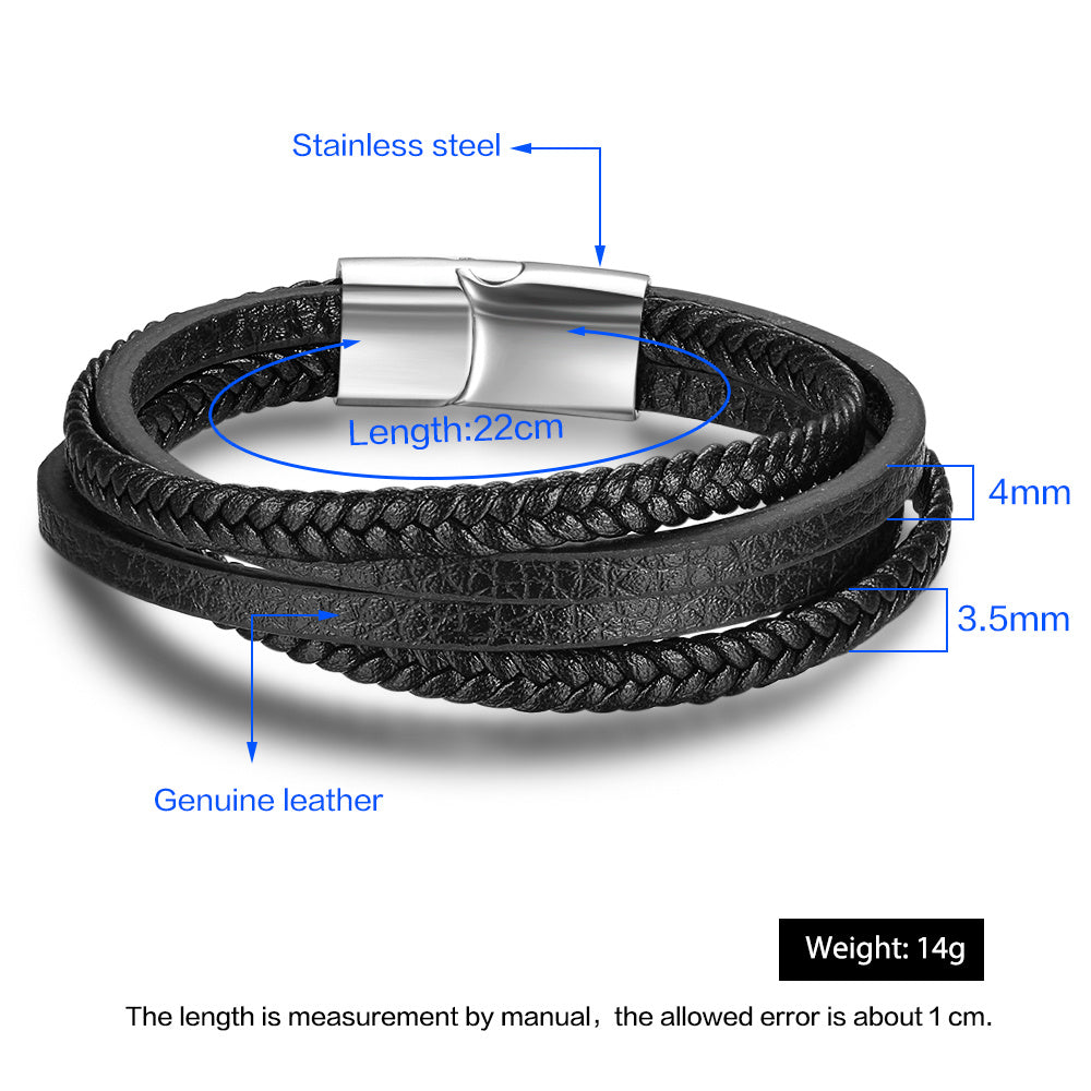 Stainless Steel Triple Layer Braided Leather Bracelet