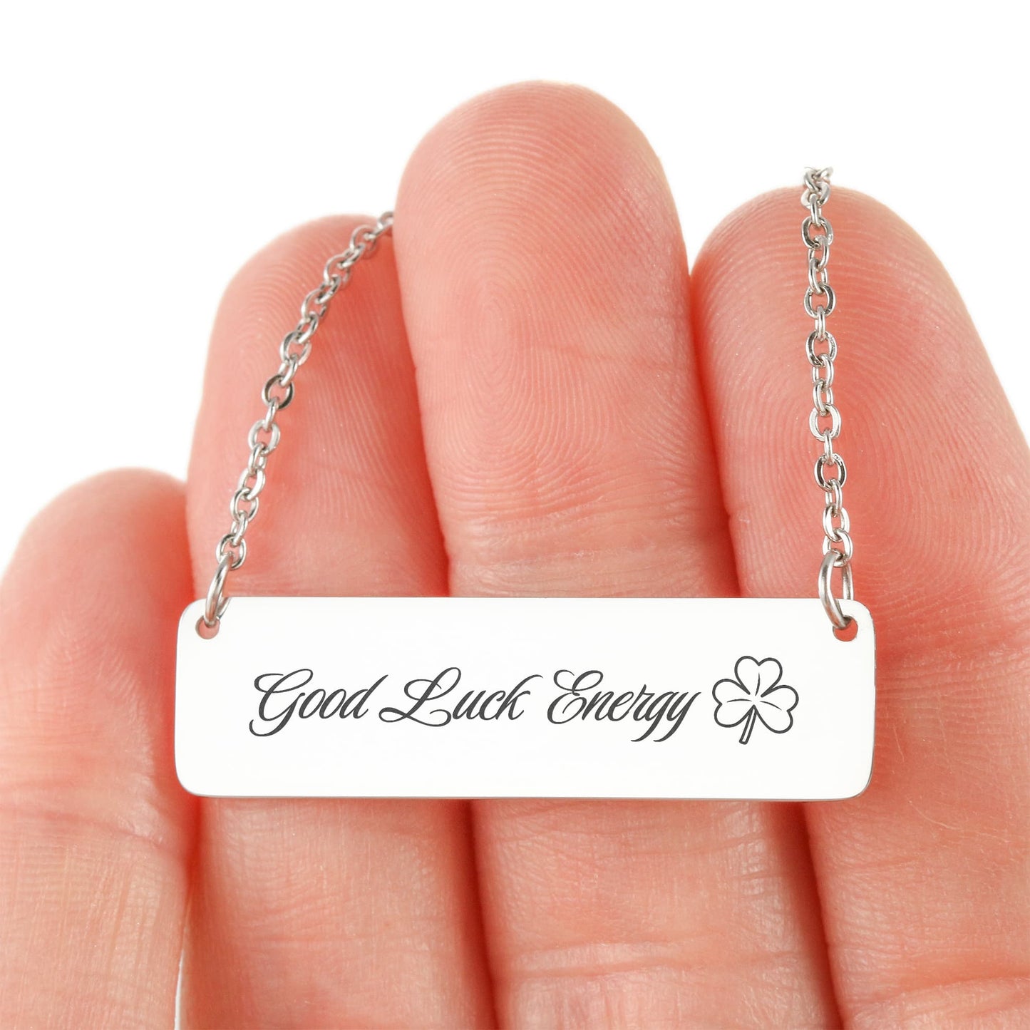 Charm & Dazzle Good Luck Energy Horizonal Bar Clover Necklace
