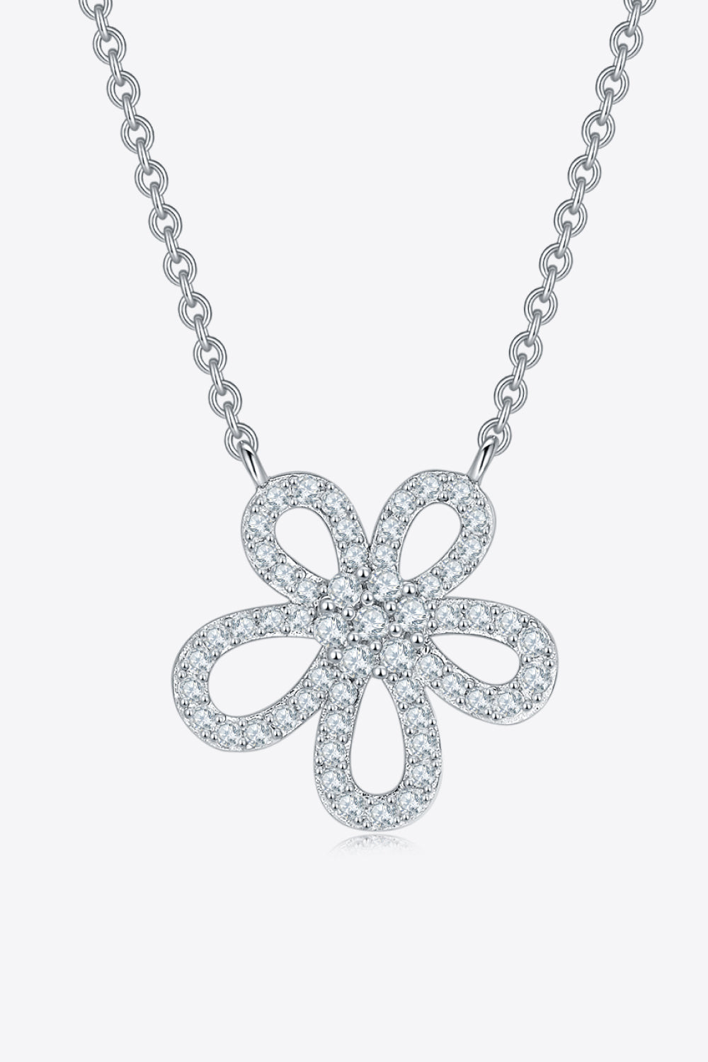 Moissanite Flower Pendant Necklace in 925 Sterling Silver and Platinum Plating
