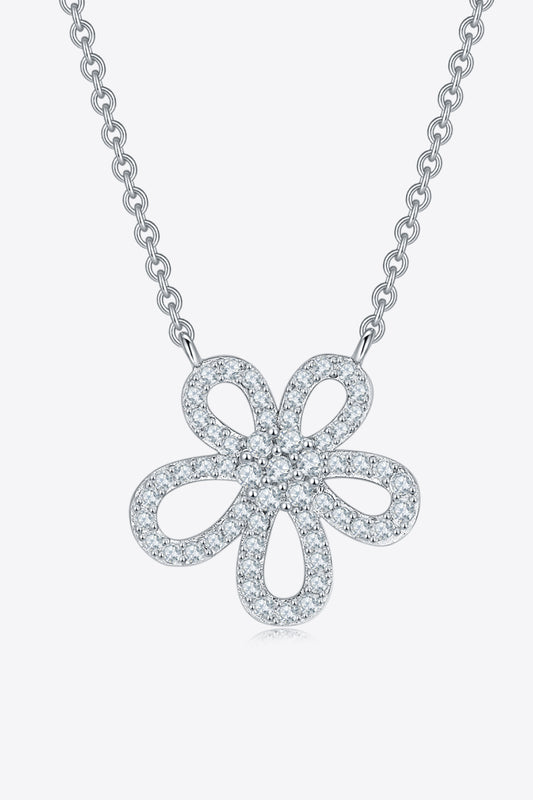 Moissanite Flower Pendant Necklace in 925 Sterling Silver and Platinum Plating