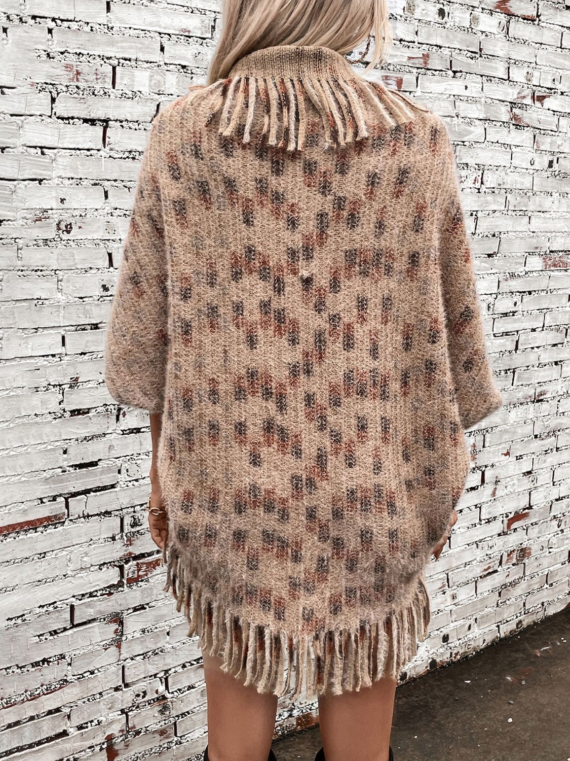 Soft Tones Fringe Open Front Poncho