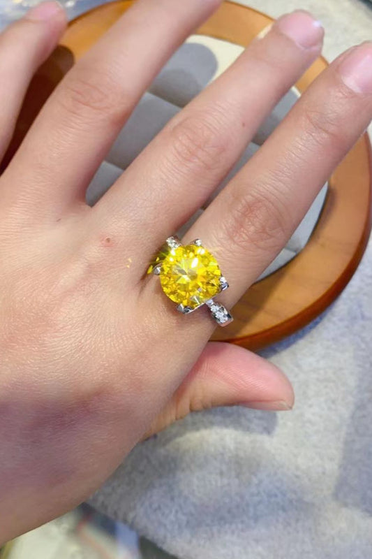 Regal Canary Yellow 5K Moissanite 925 Sterling Silver Ring in Platinum Plating