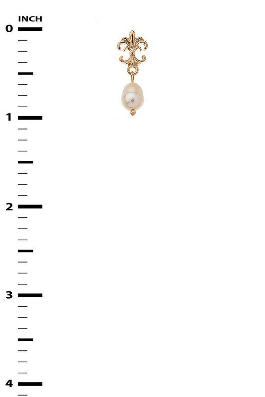 Fleur De Lis Genuine Culture Pearl Drop Earrings
