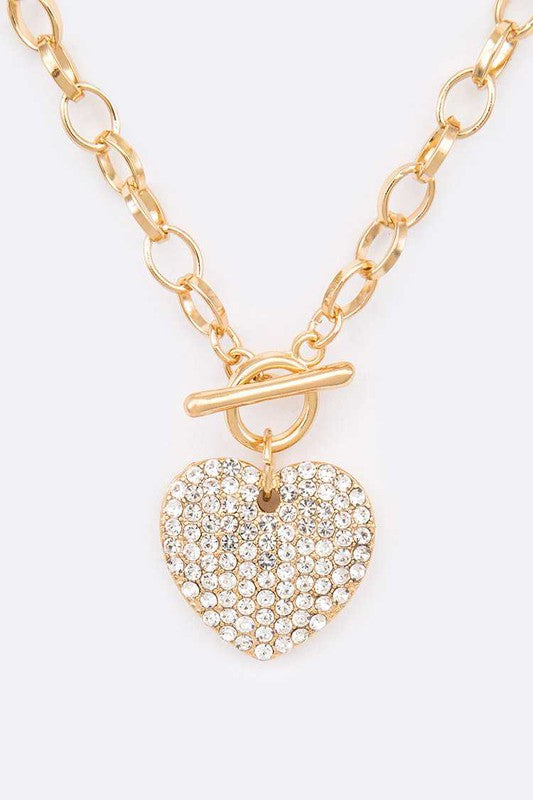 Charming Crystal Heart Toggle Necklace Set