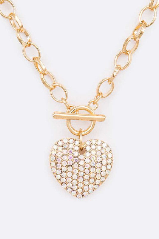 Charming Crystal Heart Toggle Necklace Set