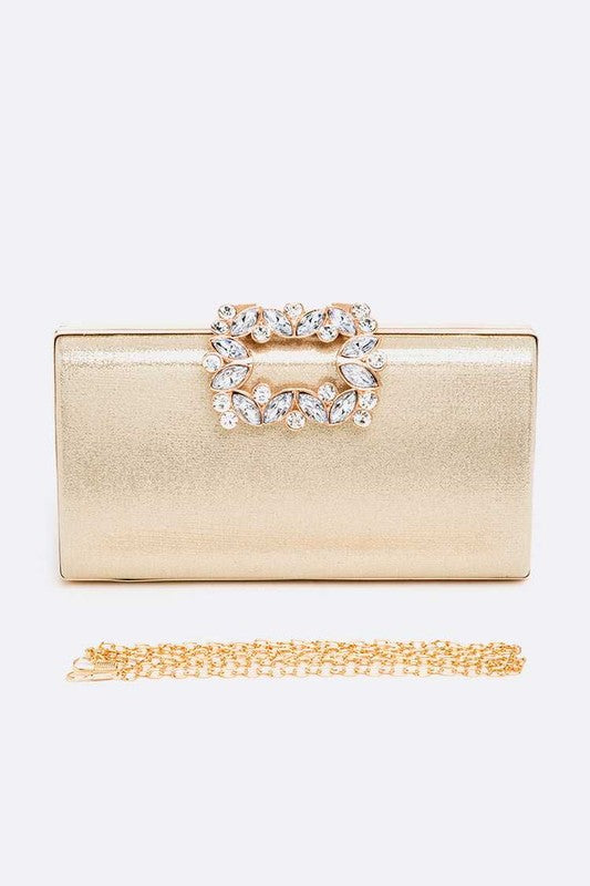 Empress Metallic Clutch with Crystal Buckle