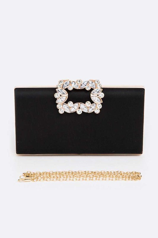 Empress Metallic Clutch with Crystal Buckle