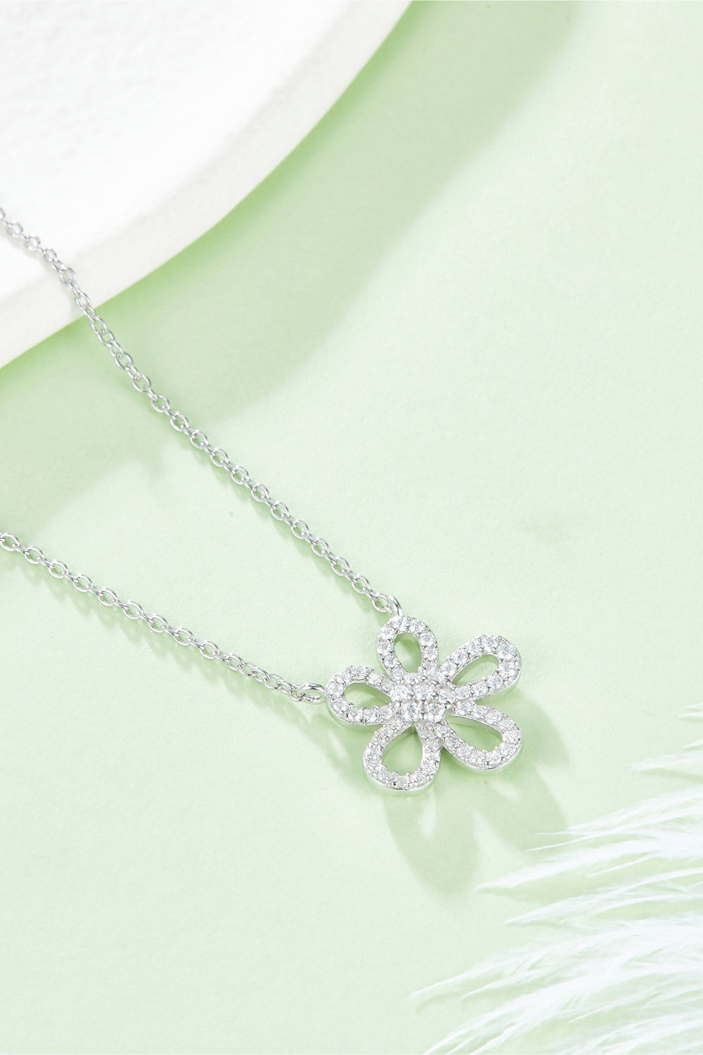 Moissanite Flower Pendant Necklace in 925 Sterling Silver and Platinum Plating