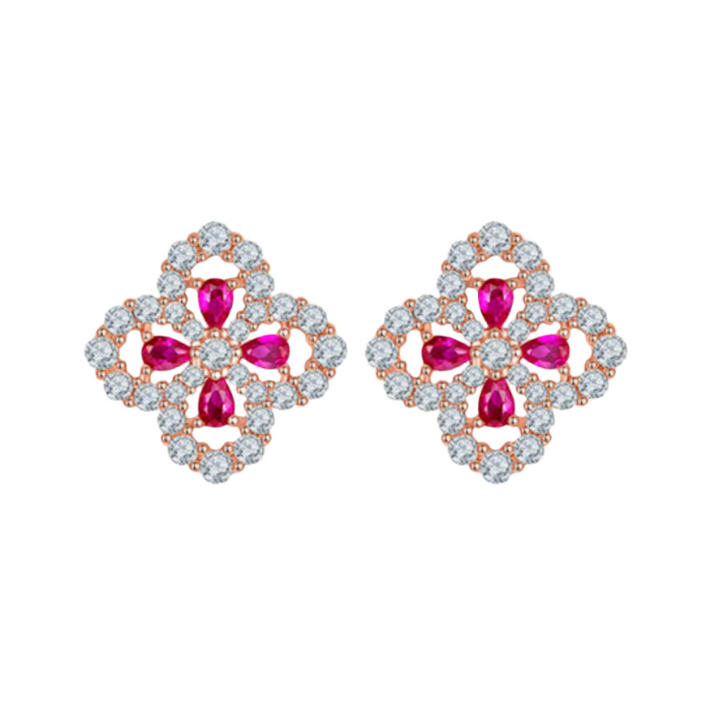Cultivated Ruby Flower Earrings