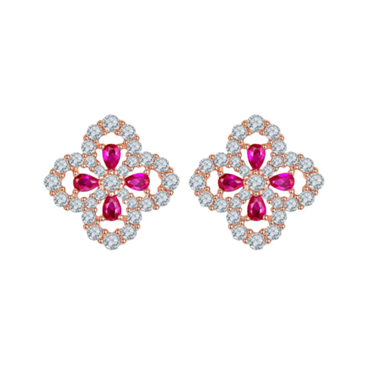Cultivated Ruby Flower Earrings