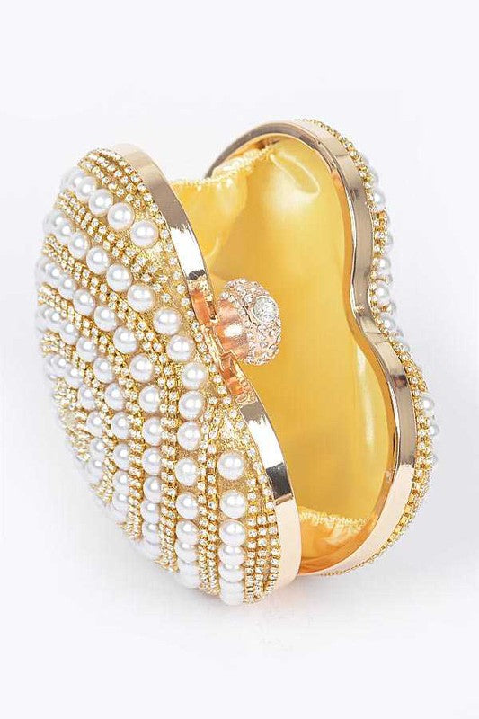 Posh Pearl Heart Designed Top Handle Clutch