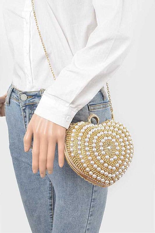 Posh Pearl Heart Designed Top Handle Clutch