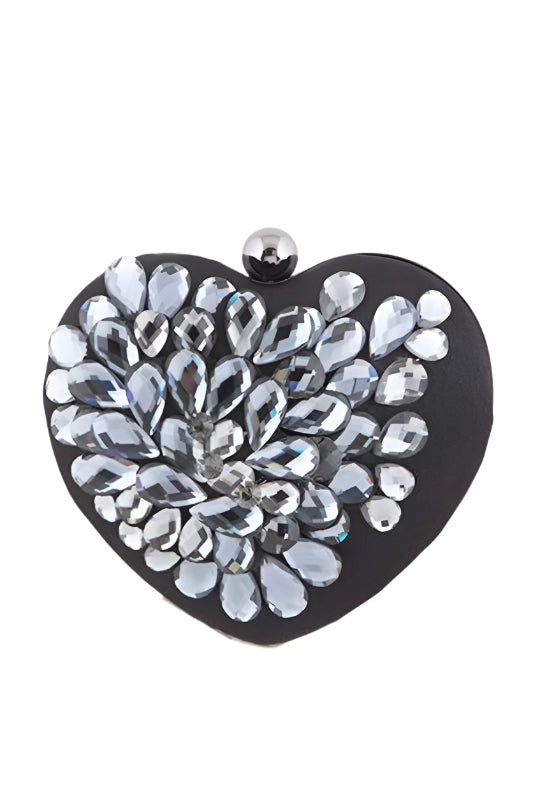 Crystal Blossom Satin Heart Shape Clutch