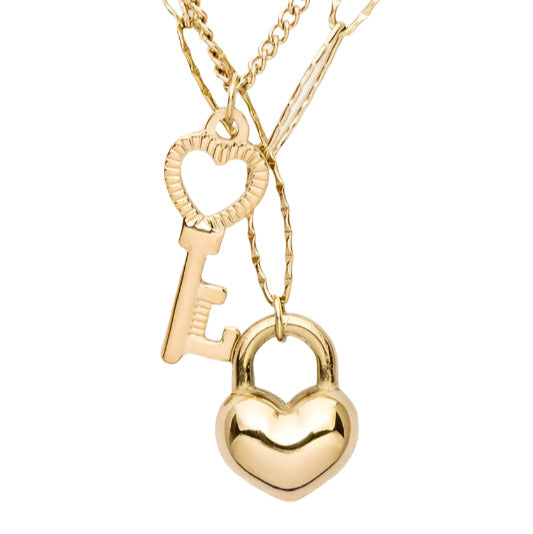 Heart & Key Pendant Necklace Set