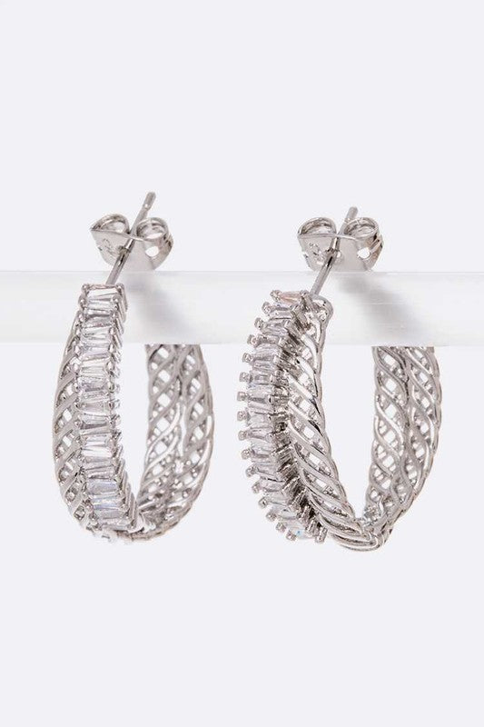 Sculpted Cubic Zirconia Hoop Earrings