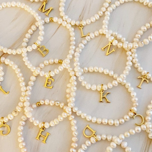 Freshwater Pearl Initial Charm Bracelet A through S