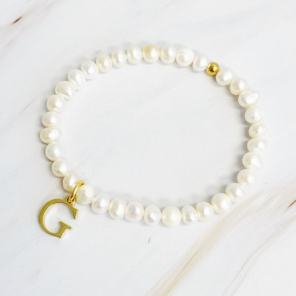 Freshwater Pearl Initial Charm Bracelet A through S