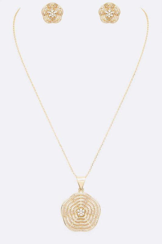 Starlit Bloom Cubic Zirconia Pendant Necklace Set