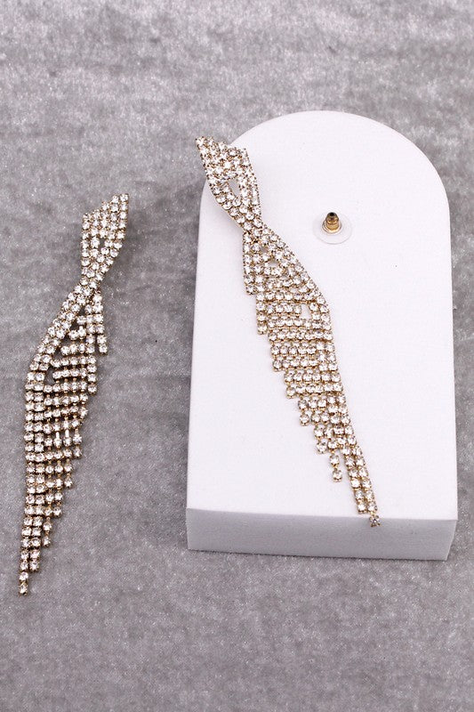 Feather Length Rhinestone Earrings